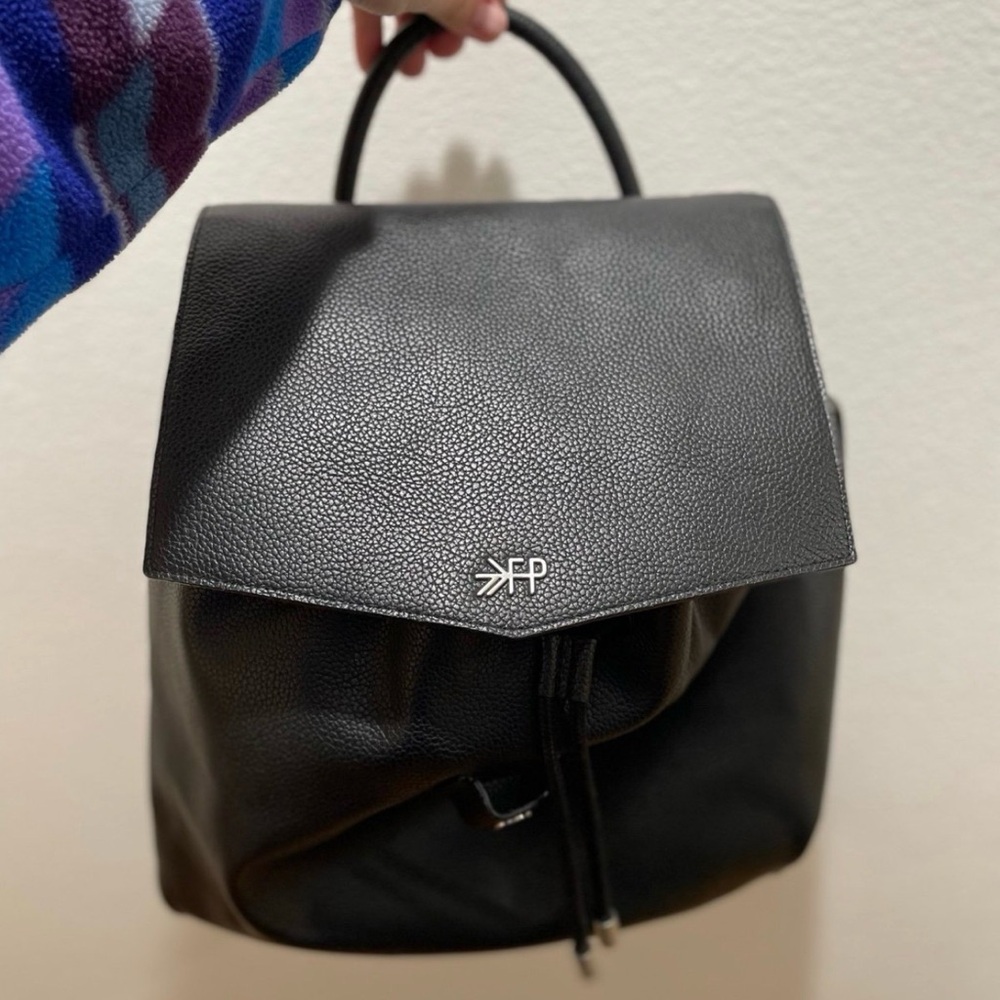 Freshly Picked Drawstring Diaper Bag, Black Leather Top-Handle Backpack